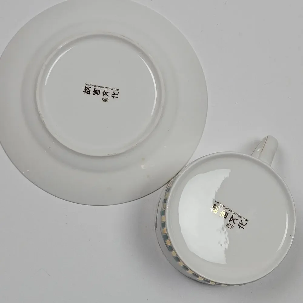 Forbidden City Culture Zijin Bingxi Anamorphic Mirror Cup & Saucer Porcelain Set